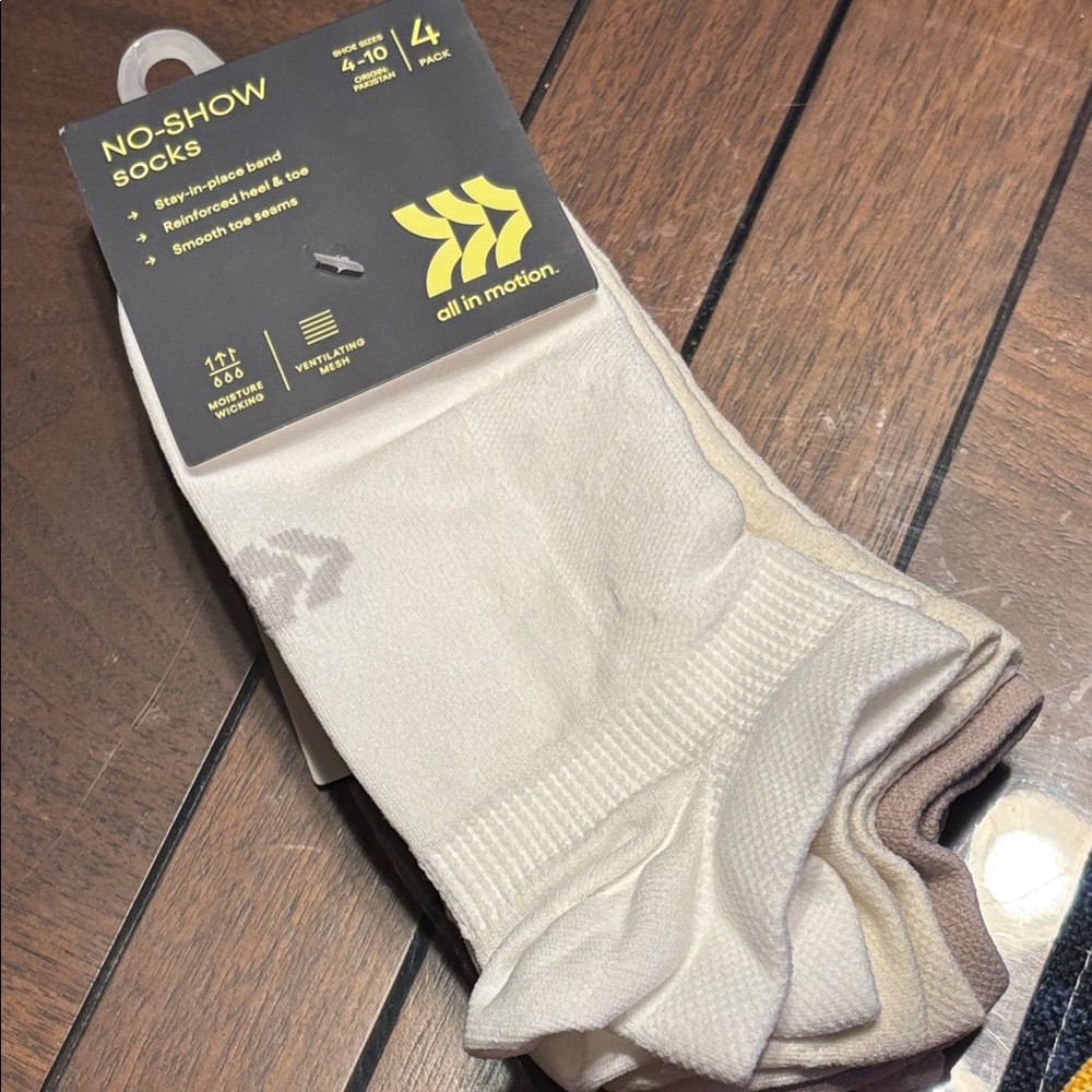 all in motion No-Show Athletic Socks - Cream, Tan, Brown - 4 Pack
